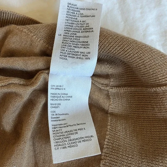COS Camel Fine Knit Wool Crewneck Sweater, Size Large - Picture 10 of 10
